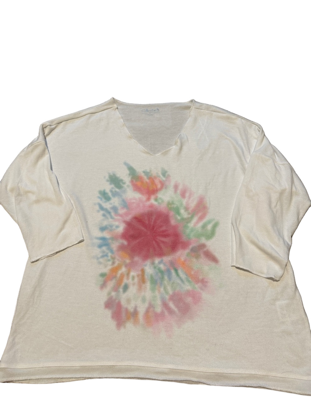 Charlie B white floral knit top sz L